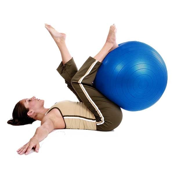Woman exercising with Blue Anti-Burst Exercise Ball