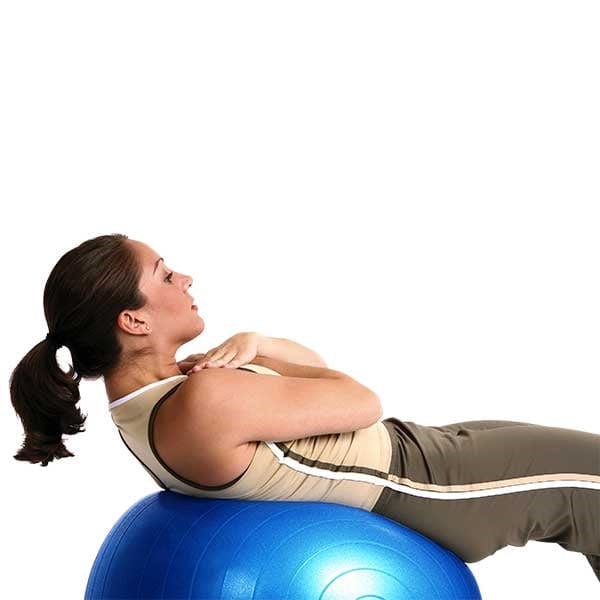 Woman balancing on Blue Anti-Burst Exercise Ball